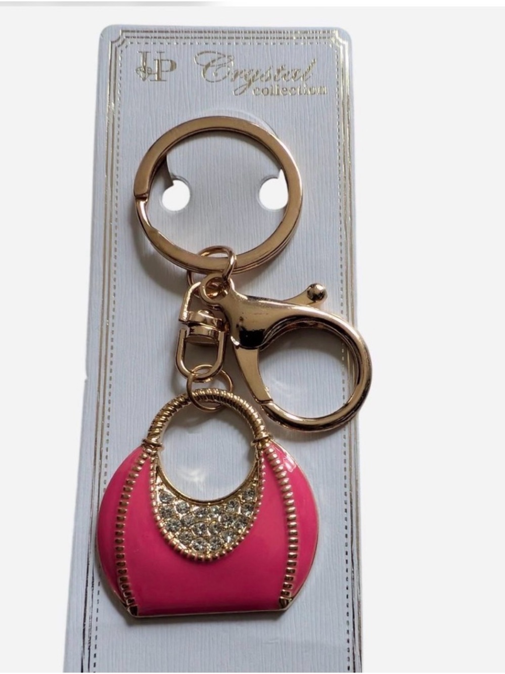 Gold-Tone Pink Handbag Charm Keychain - Elegant Crystal Accent